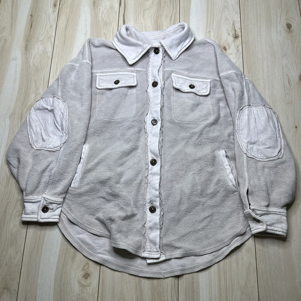 Free People Button Up Sweater Shirt Women's Small Elbow Patch Pockets Cotton